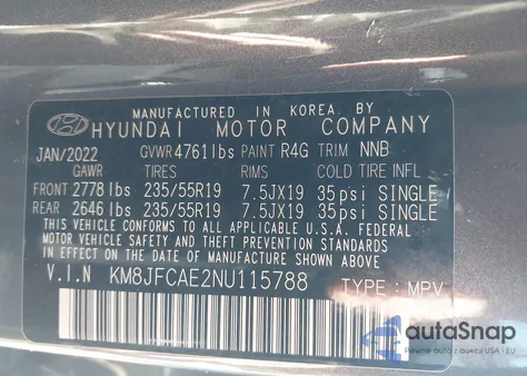 2022 Hyundai Tucson N Line z USA, uszkodzony, nr VIN KM8JFCAE2NU115788